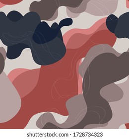Abstract contemporary seamless pattern. Colorful stone texture. Marbleized effect with smooth lines. Hand drawing modern bright vector illustration