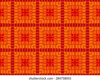 Abstract contemporary seamless pattern with decorative geometrical objects of red and orange colors