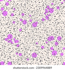 Abstract Contemporary seamless pattern with drops shapes. Modern Minimalistic background with repeat random black and pink bubble. Vector illustration for wrapping paper, cover, fabric, print