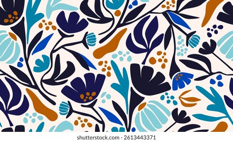 Abstract Contemporary Seamless Pattern. Floral Colorful Organic Shapes Ornament. Trendy Creative Design Perfect for Fabric, Prints, Social Media, Textile, Invitations, Branding. Vector Illustration