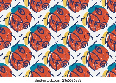 Abstract contemporary seamless pattern with hand drawn shapes, spots, dots and lines with textures. Vibrant boho print. Modern collage vector illustration