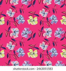 Abstract contemporary seamless pattern with hand drawn flower shapes, spots, dots and lines with textures. Vibrant boho print. Modern collage vector