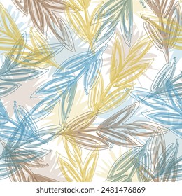 Abstract contemporary seamless pattern with hand drawn shapes, spots, dots and lines with textures.   Hand drawn collage style, warm earthy colors. Grunge texture.