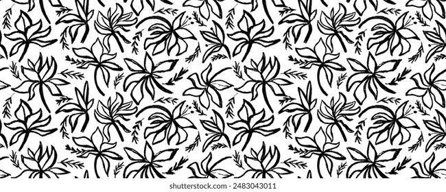 Abstractas patrón contemporáneo sin costuras con Formas de flores dibujadas a mano y hojas con texturas. Impresión boho vibrante. Ilustración vectorial de collage moderno