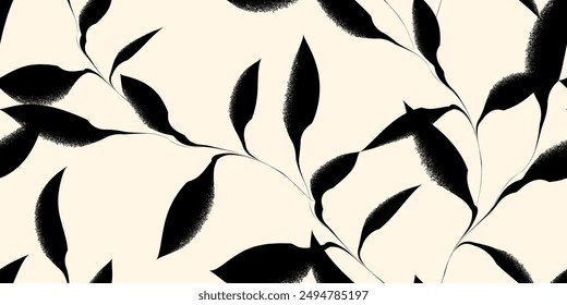 Abstract contemporary seamless pattern. Hand-drawn flower and leaf shape textures. Repeatable vibrant boho prints. Vector illustration