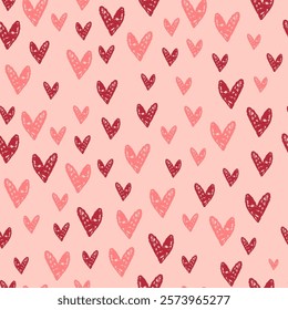 Abstract Contemporary Seamless Pattern with Pink Hearts. Hand-Drawn Heart Texture. Repeatable Print for Valentine1s Day. Vector Illustration