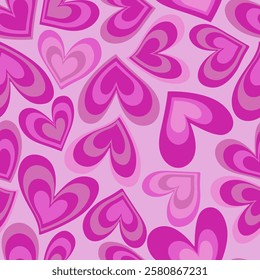 Abstract Contemporary Seamless Pattern with Pink Hearts. Hand-Drawn Heart Texture. Repeatable Print for Valentine`s Day. Vector Illustration