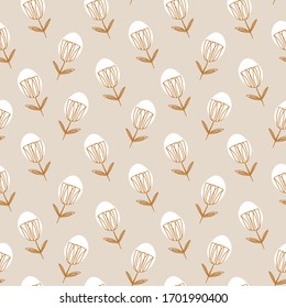 Abstract contemporary seamless pattern in Scandinavian style. Simple modern flowers shapes. Vector illustration.