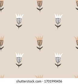 Abstract contemporary seamless pattern in Scandinavian style. Simple modern flowers shapes. Vector illustration.