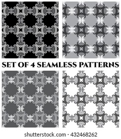 Abstract contemporary seamless patterns of black, grey and white shades