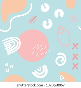 Abstract contemporary seamless patterns for card, print on clothes. Modern patchwork illustrations in vector.Pastel colors. Perfect for textile prints