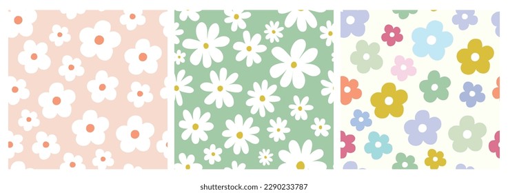 Abstract contemporary seamless patterns, floral modern design, aesthetic backgrounds, wallpapers set, modern minimalist decoration