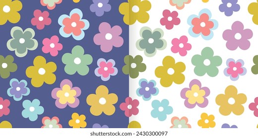 Abstract contemporary seamless patterns with floral design, colorful flowers, aesthetic backgrounds, wallpapers set, modern minimalist decoration