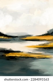 Abstract contemporary wall art with a hand painted mixed media landscape design
