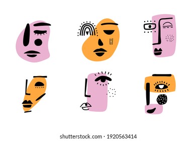 Abstract contemporary woman face. Modern trendy beauty sign. Female face symbol. Line art colorful drawing. Creative freehand doodle art. Vector illustration