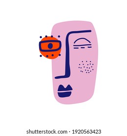 Abstract contemporary woman face. Modern trendy beauty sign. Female face symbol. Line art colorful drawing. Creative freehand doodle art. Vector illustration