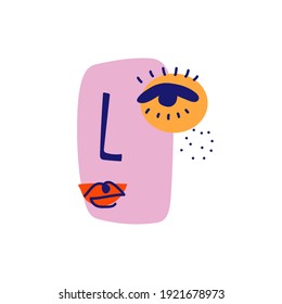 Abstract contemporary woman face. Modern trendy beauty sign. Female face symbol. Line art colorful drawing. Creative freehand doodle art. Vector illustration