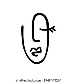 Abstract contemporary woman face. Modern trendy beauty sign. Female face symbol. Line art drawing. Creative freehand doodle art. Vector illustration
