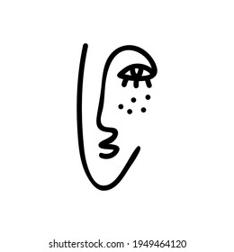 Abstract contemporary woman face. Modern trendy beauty sign. Female face symbol. Line art drawing. Creative freehand doodle art. Vector illustration