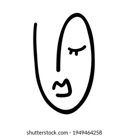 Abstract contemporary woman face. Modern trendy beauty sign. Female face symbol. Line art drawing. Creative freehand doodle art. Vector illustration