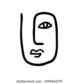 Abstract contemporary woman face. Modern trendy beauty sign. Female face symbol. Line art drawing. Creative freehand doodle art. Vector illustration