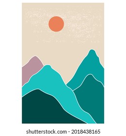 Abstract content of a modern landscape poster illustration, Sandy desert, mountains, peaks. inspiration vector graphics.