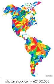 Abstract continents of North and South America from triangles. Origami style. Vector polygonal pattern for your design.