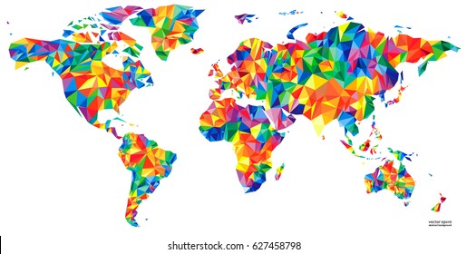 Abstract continents World Map from triangles. Origami style. Vector polygonal pattern for your design.