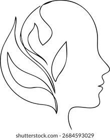 Abstrato Linha contínua desenho Linha Perfil de Arte Cabeça com folhas orgânicas Formas on-line