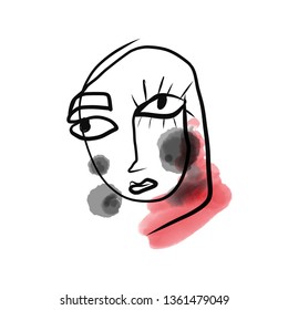 Abstract Continuous Drawing Face. Beauty logo or tempura design for print, poster.