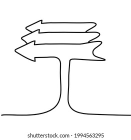 Abstract continuous drawing line arrow as sign of direction on white background. Vector