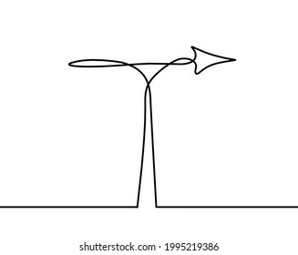 Abstract continuous drawing line arrow as sign of direction on white background. Vector