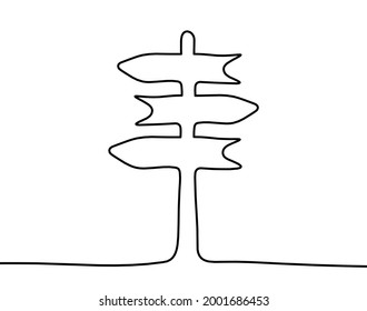Abstract continuous drawing line arrow as sign of direction on white background. Vector