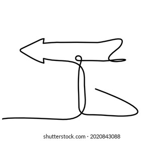 Abstract continuous drawing line arrow as sign of direction on white background. Vector