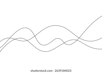Abstract continuous endless wavy lines with a curve on a white background, hand-drawn vector. Modern minimalistic background with space for banner text, poster, label. Graphical, dynamic linear 