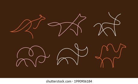 Resumen de la línea continua de animales conjunto de vector minimalista.