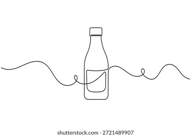 Abstractas arte de línea continua de una botella con líneas fluidas