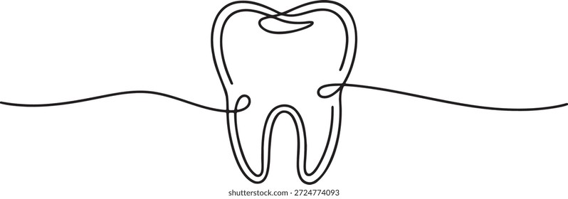 Resumo desenho artístico em linha contínua de um dente molar humano saudável. Simples um gráfico de arte de uma linha para o logotipo da clínica dentária ou conceito de higiene oral.