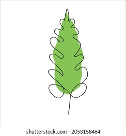 Abstract Continuous line art and green botanical leaf illustration with clover. Simple digital vector graphic art illustration texture leaves background.