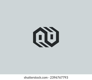 Abstraktes Logo für durchgehende Doppelhäuser. Minimalistische Wohngebäude stehen auf dem Grundstück. Vektorgrafik.