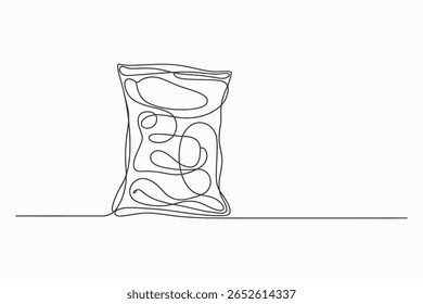 Desenho de linha contínua abstrato de um saco de lanche amassado em um fundo branco