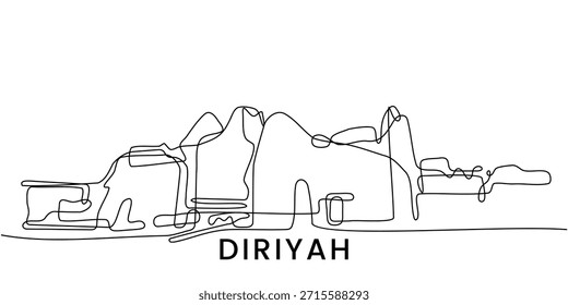 Dibujo Abstractas de líneas continuas del horizonte de Diriyah que expresa la arquitectura del patrimonio saudita en estilo minimalista moderno