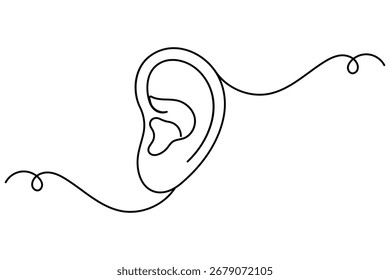 Abstract continuous line drawing of ears, modern minimalist illustration for medical, sound and hearing theme