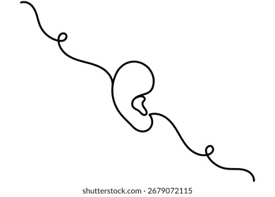 Abstrato desenho de linha contínua de orelhas, ilustração minimalista moderna para tema médico, som e audição