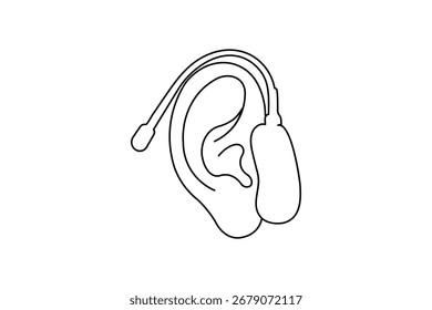 Abstrato desenho de linha contínua de orelhas, ilustração minimalista moderna para tema médico, som e audição