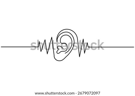 Abstract continuous line drawing of ears, modern minimalist illustration for medical, sound and hearing theme