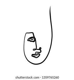 Abstract continuous line drawing face. Minimalism beauty logo isolated on white background. Fashion hand drawn vector. 