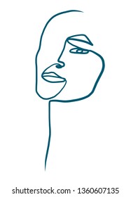 Abstract continuous line drawing face. Minimalism beauty logo isolated on white background. Fashion hand drawn vector. 