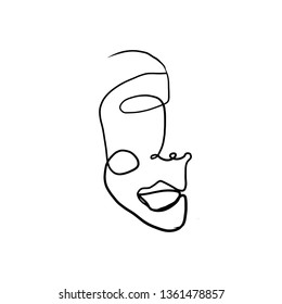 Abstract continuous line drawing face. Minimalism beauty logo isolated on white background. Fashion hand drawn vector. 