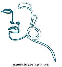 Abstract continuous line drawing face. Minimalism beauty logo isolated on white background. Fashion hand drawn vector. 